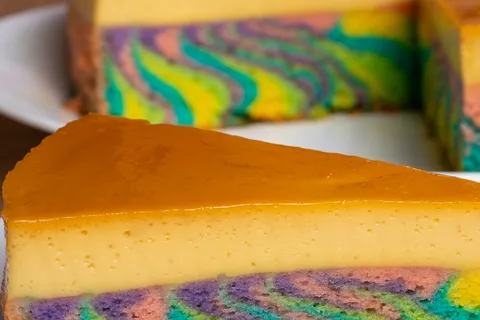 Kek Puding Karamel Pelangi